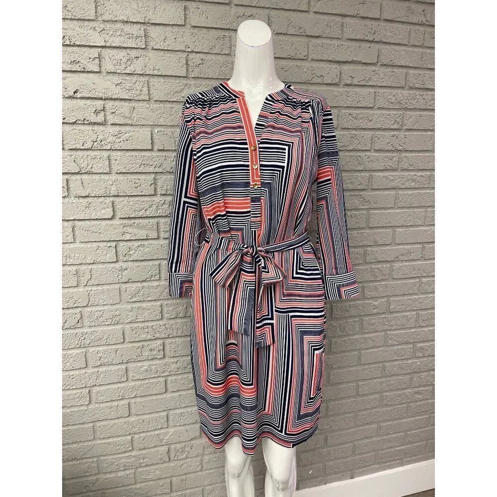 Trina Turk Women Multicolored Long Sleeve Striped Shirt Dress Size 2